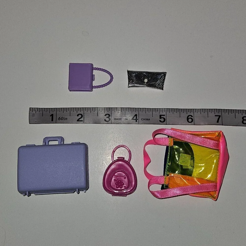 5 Barbie Doll Size Bags Lot Skipper Backpack Suitcase Purse Silver Clutch Mattel
